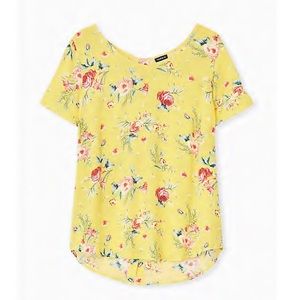 Torrid YELLOW FLORAL GAUZE BUTTON BACK BLOUSE